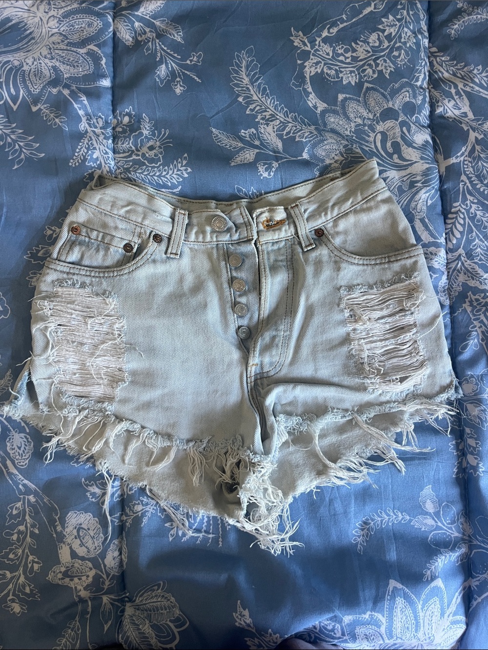 Levi's Light Blue Distressed Button-Fly Denim Cutoff Shorts